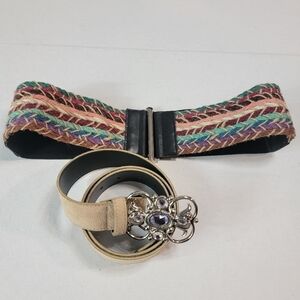 Two belts. Medium to large. Manmade materials.